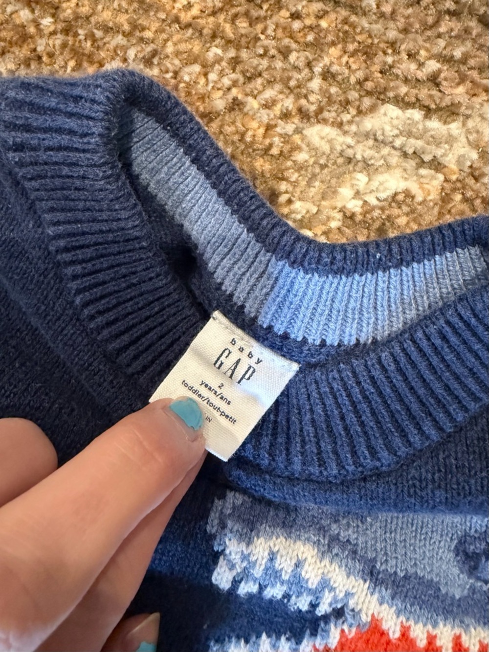 Baby GAP blue dinosaur sweater T. rex 2T - Picture 2 of 2